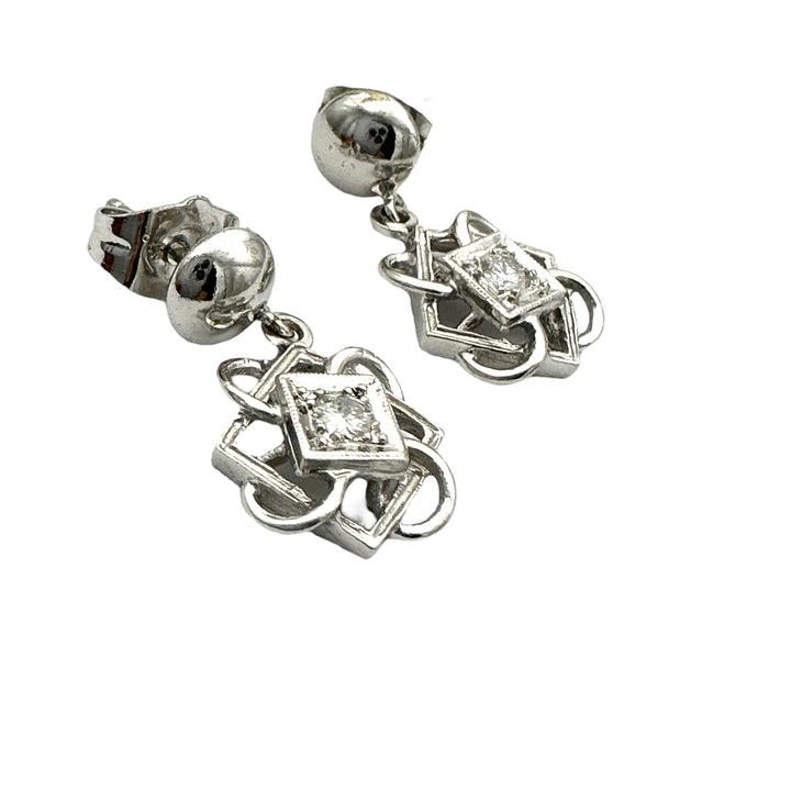 Celtic .25 ct Diamond 14k White Gold Dangle Earrings