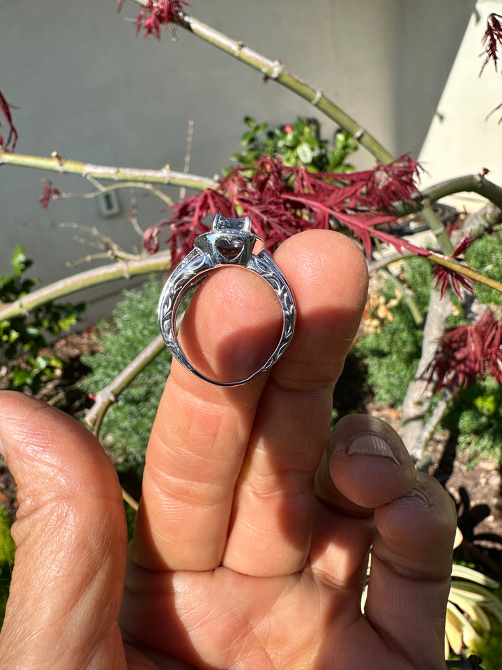 14 Karat White Gold 2.25TCW Blue Sapphire Halo Diamond and Baguette Ring