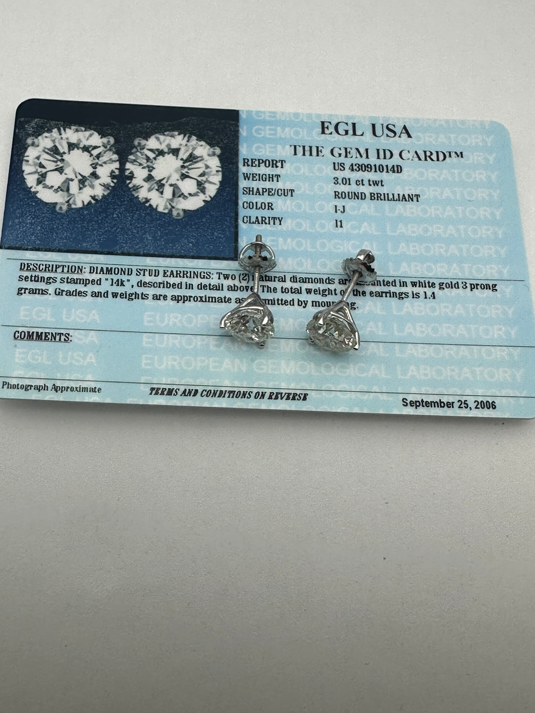 3.01 ct Diamond Studs, Natural Martini Settings