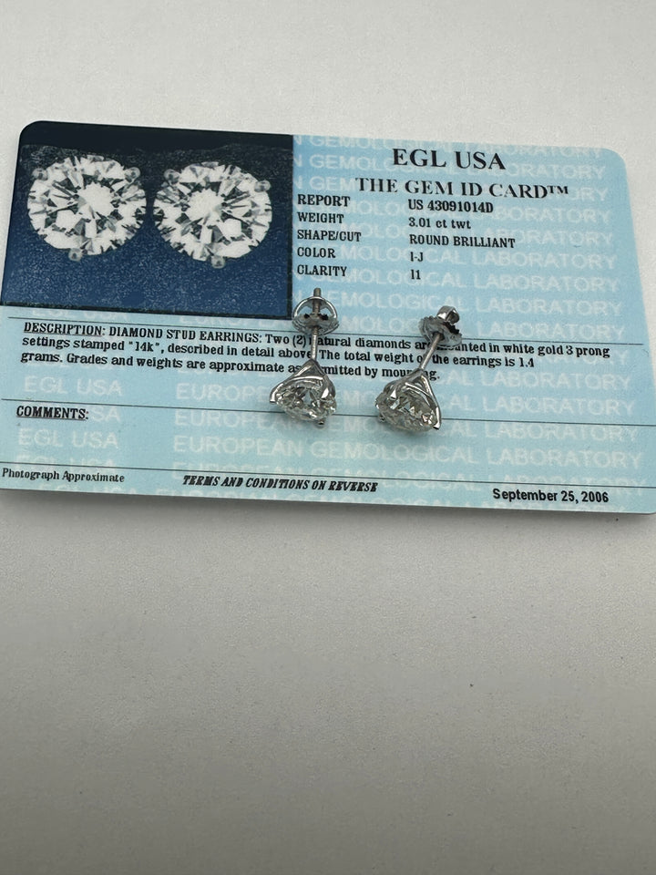 3.01 ct Diamond Studs, Natural Martini Settings