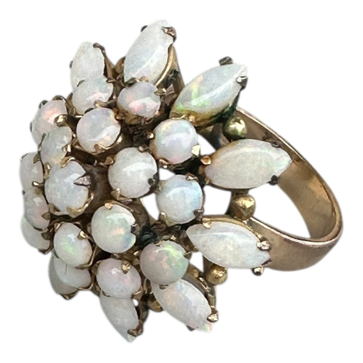18 karat rose gold fire, opal cluster ring 24 mm