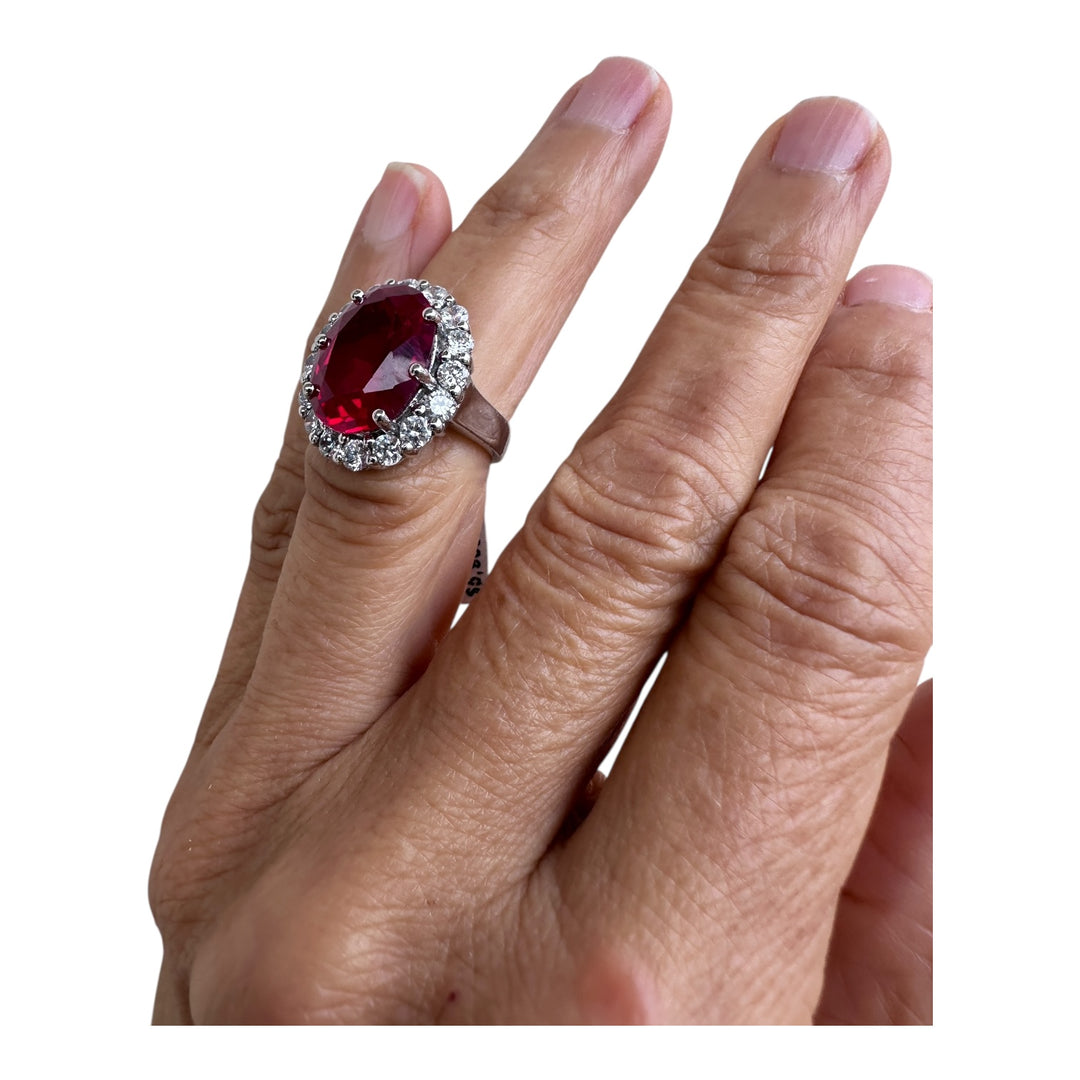 Platinum Travel Ring with 5 Carat Red Stone and 2.00 Carat Halo