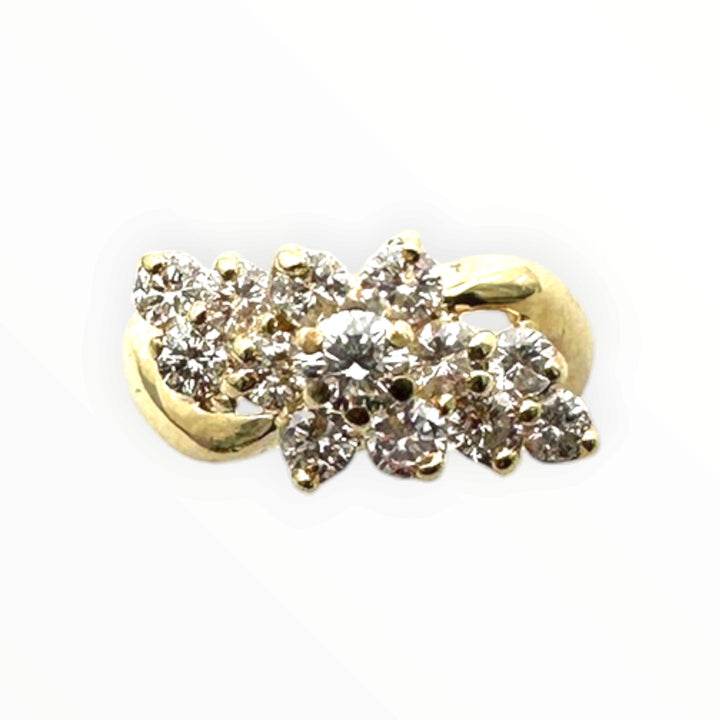 Vintage 14K Yellow Gold 0.80 Carat Round Brilliant Diamond Cluster Cocktail Ring VS