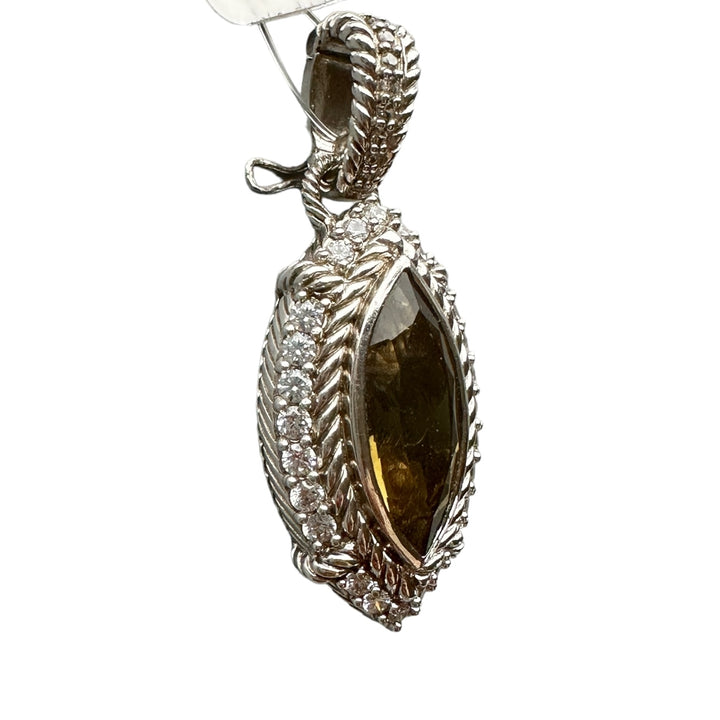 Sterling silver, smoky topaz, marquis shaped enhancer, pendant