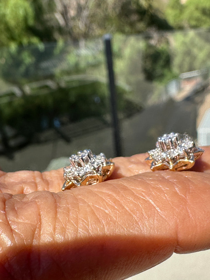 Vintage 14 Karat Two-Tone Gold Diamond Starburst Cluster Stud Earrings, 0.50 CTW