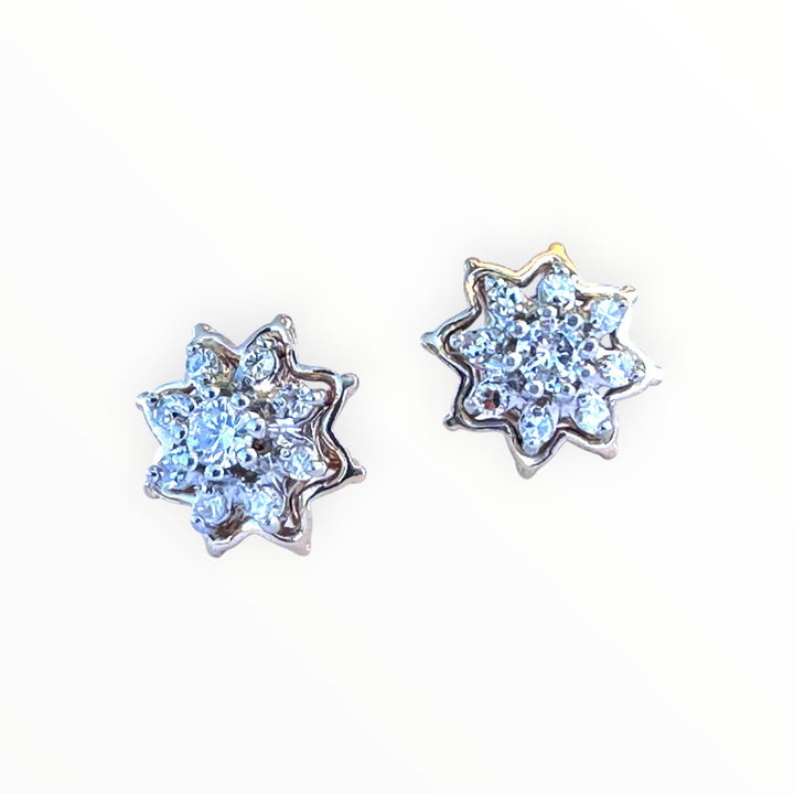 Vintage 14 Karat Two-Tone Gold Diamond Starburst Cluster Stud Earrings, 0.50 CTW