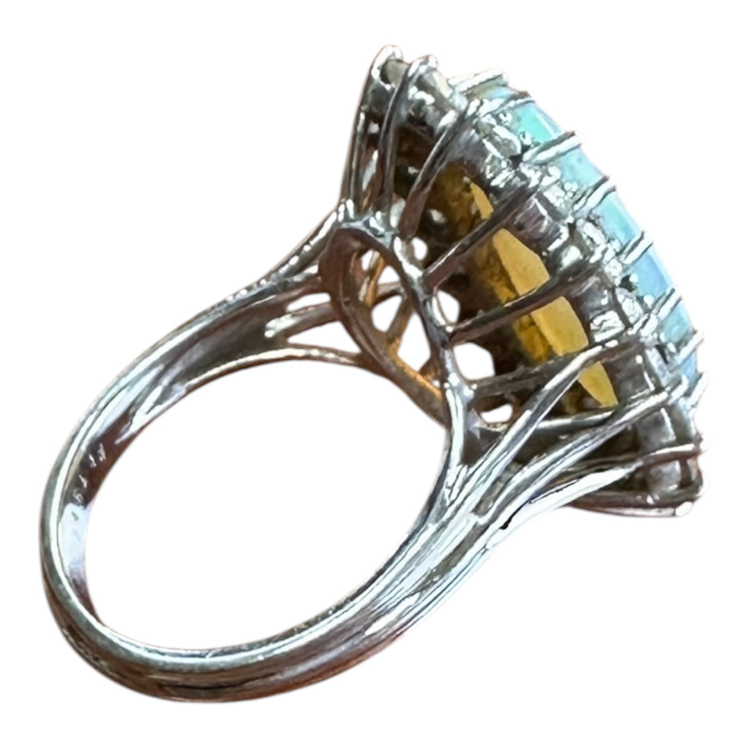 Fine 8.55ct Austrian Opal Natural Fire Opal And Diamond Large Ring ￼