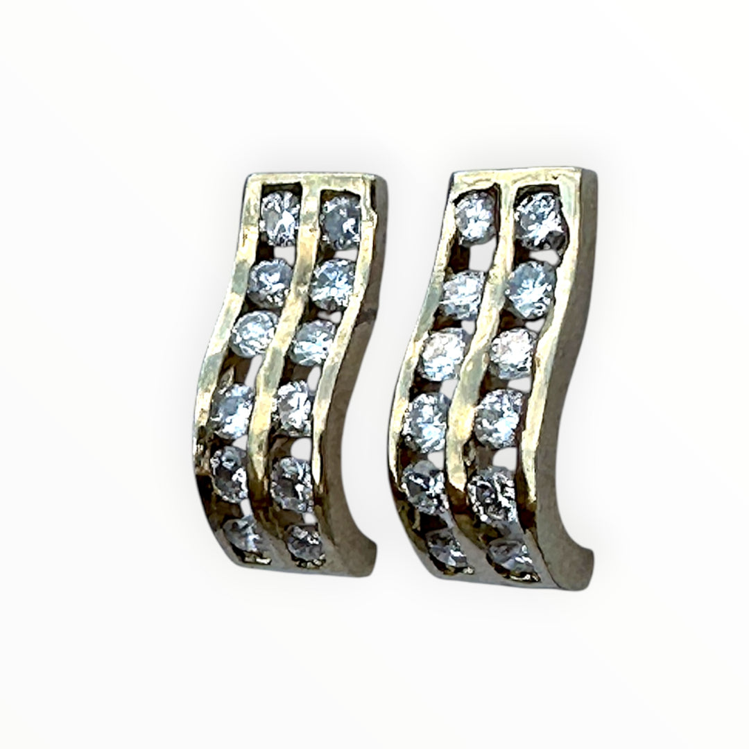 14K Yellow Gold Double-Row Channel-Set Diamond Wave J-Hoop Earrings 0.85 CTW
