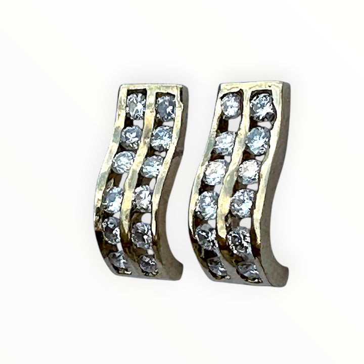 14K Yellow Gold Double-Row Channel-Set Diamond Wave J-Hoop Earrings 0.85 CTW