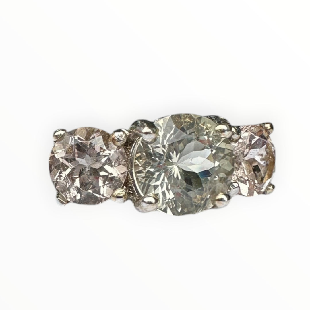 14kt Morganite and Prasiolite 3-stone Gemstone Ring 2.75 karat total weight ￼