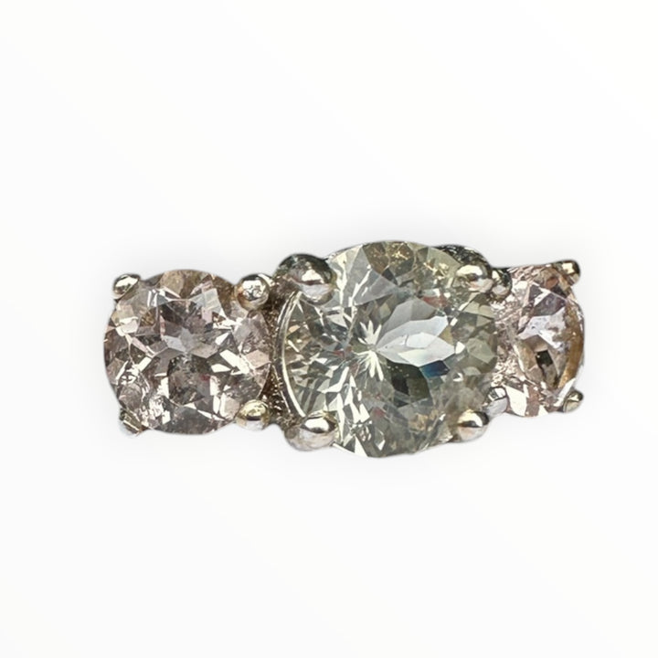 14kt Morganite and Prasiolite 3-stone Gemstone Ring 2.75 karat total weight ￼