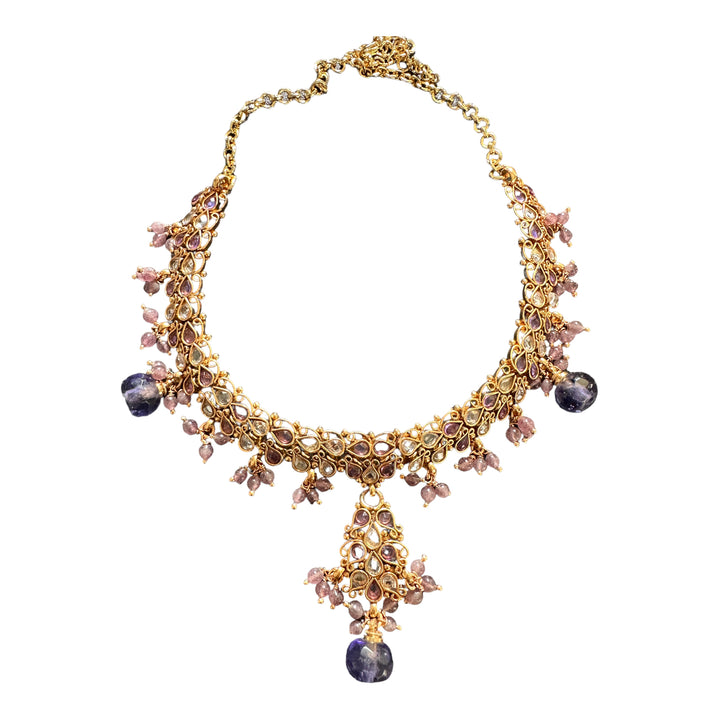 Egyptian Lavender Jeweled Gem Colored Necklace 24kt Electroplated
