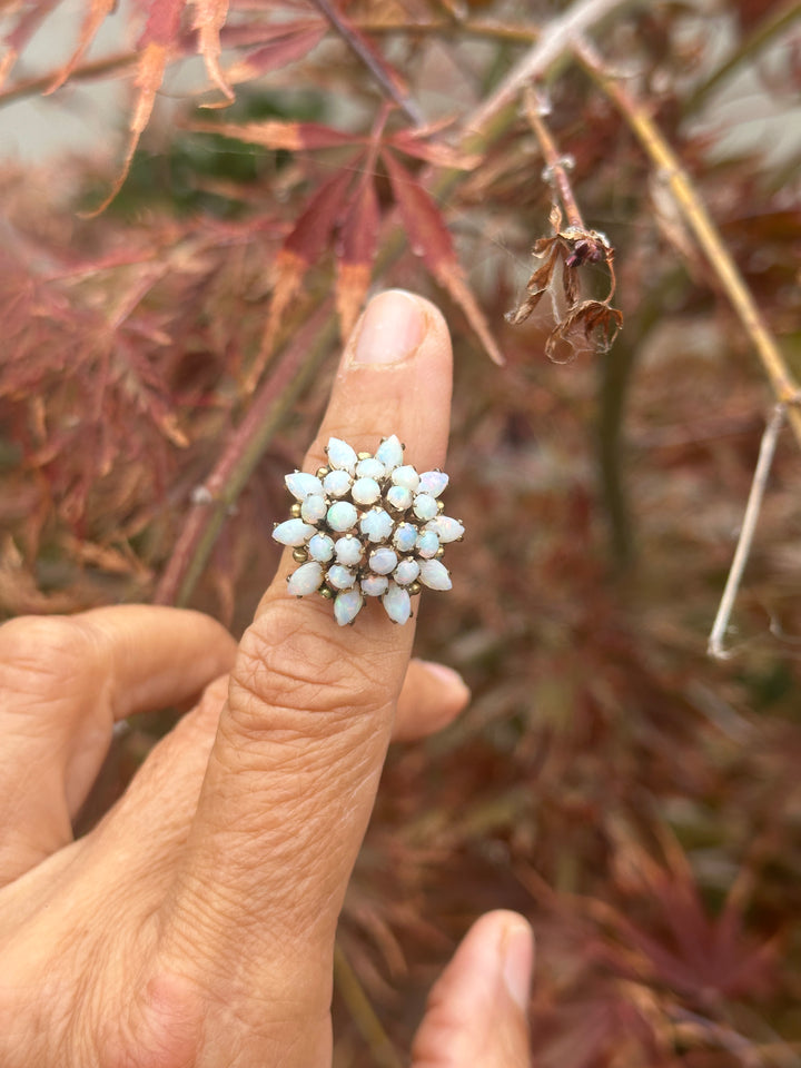18 karat rose gold fire, opal cluster ring 24 mm