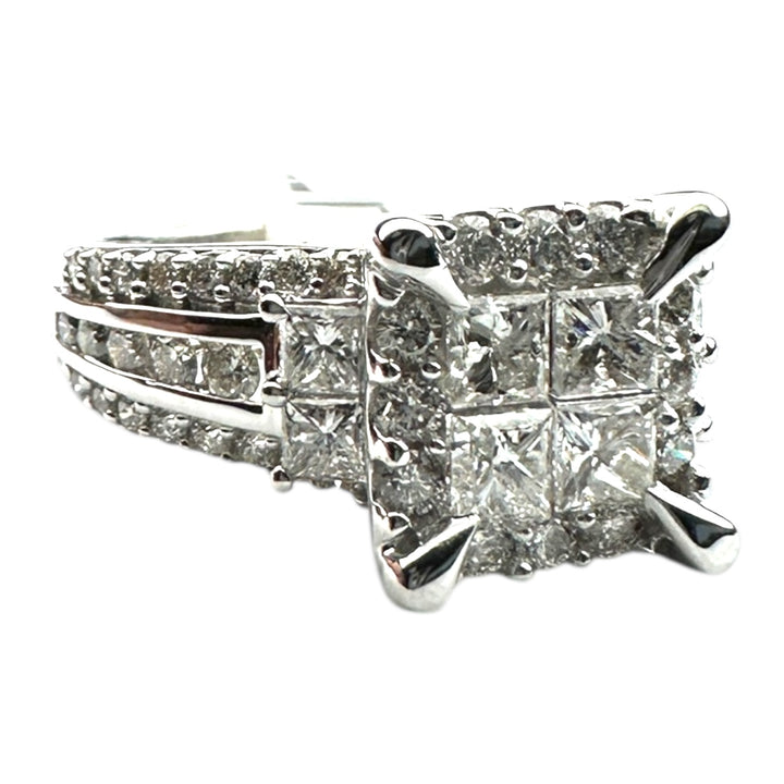 14 karat White Gold Invisible, 3.50 Carats Diamond Ring Superior Quality