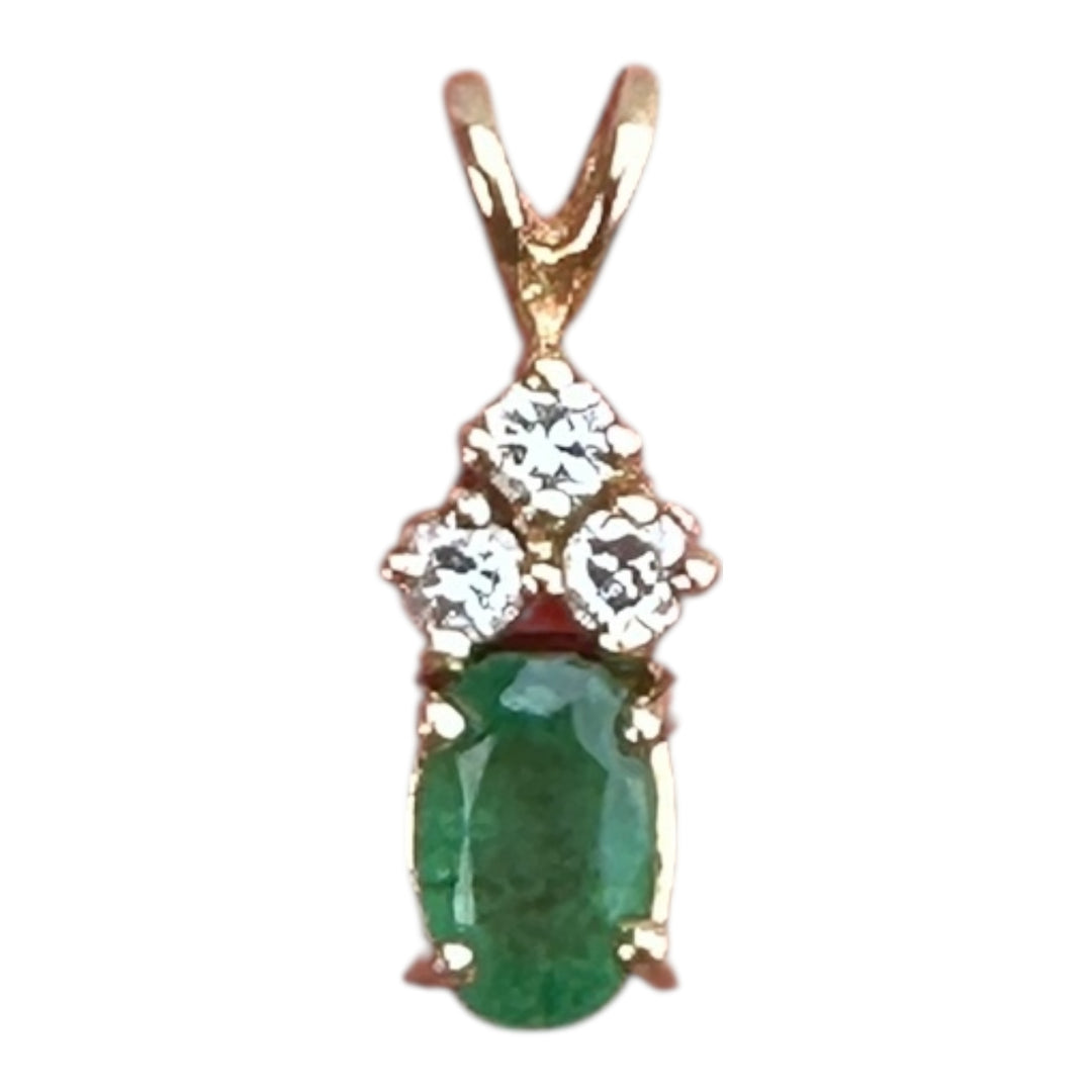 14 Karat yellow gold diamond and emerald pendant