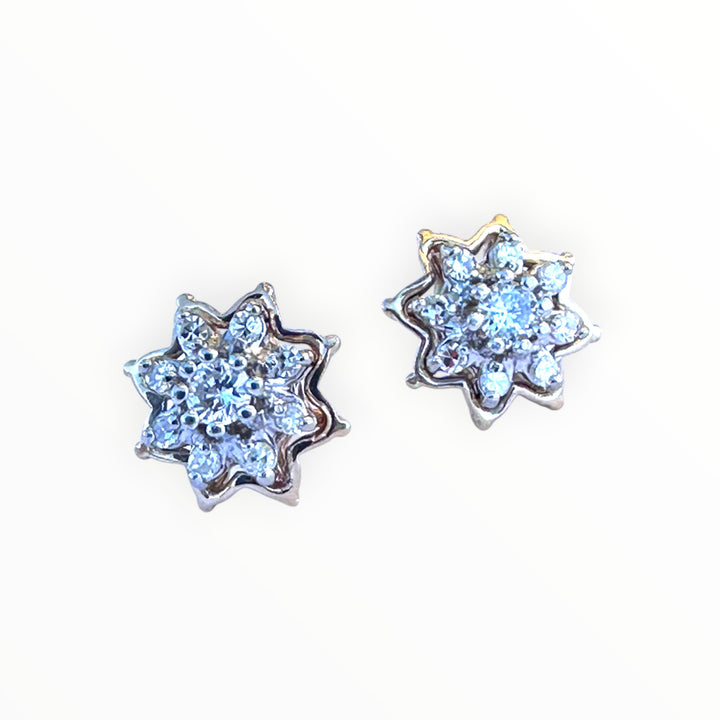 Vintage 14 Karat Two-Tone Gold Diamond Starburst Cluster Stud Earrings, 0.50 CTW