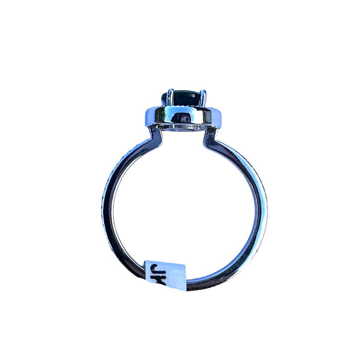 Simon G, 18 Karat Teal Colored Zircon Halo Eternity Band .90ct Ring