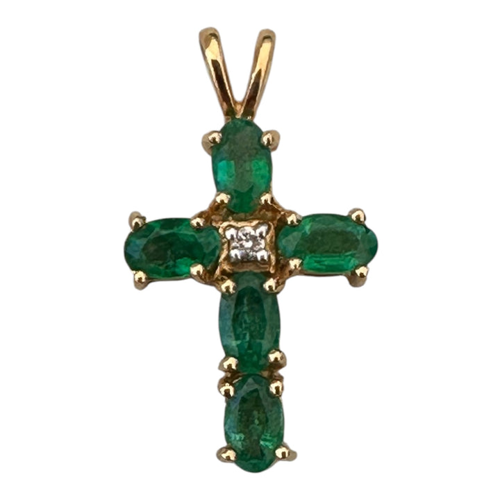 Modern 14K Gold 0.75 CT Emerald Cross Pendant with Diamond Accents (22 x 12 mm)