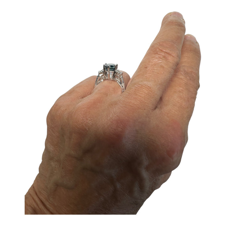 14 Karat 3-stone Oval 3.55 Carat Natural Sapphire and Diamond Ring