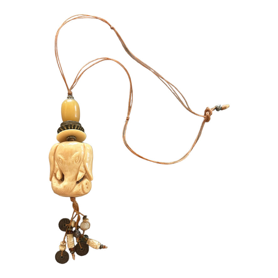 Elephant Carved Netsuke Bead Necklace