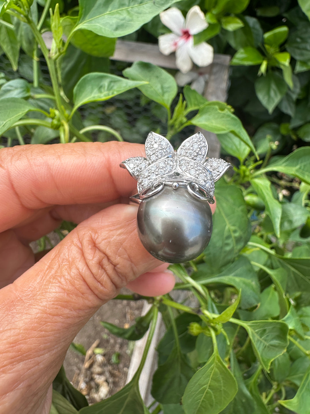 AAA Diamond and Tahitian 14mm Pearl Ring 1.50 ct