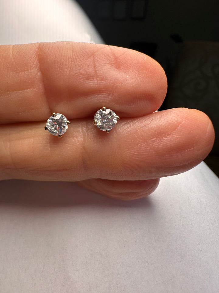 Classic .70 Carat Diamond 14 Karat White, Natural Stud Earrings