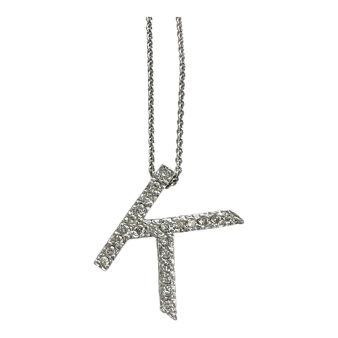 14Kt Initial “K”, 1.00ct Diamonds and Chain Pendant
