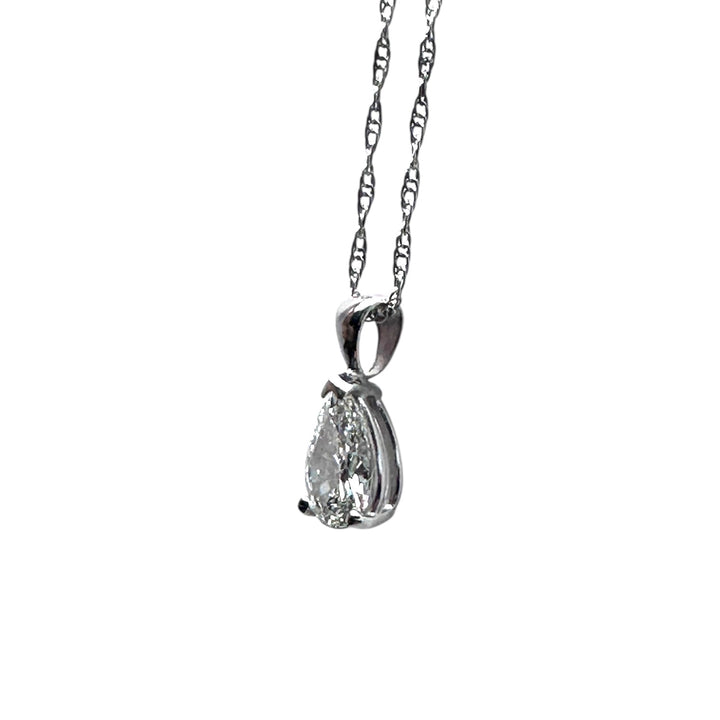 14Kt. Natural .93ct Pear Diamond Certified VS1-H Pendant & Chain
