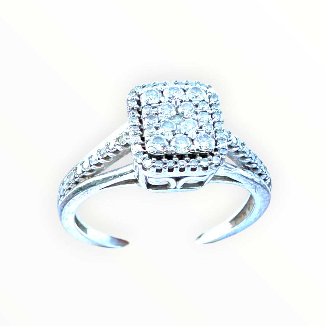 Modern 14k White Gold 1.00ct Square Halo Diamond Cluster Ring