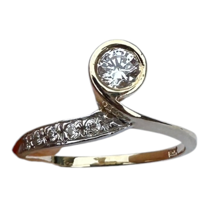 Modern 14K Two-Tone Gold .40ct Brilliant Cut Diamond Bypass Solitaire Ring VS