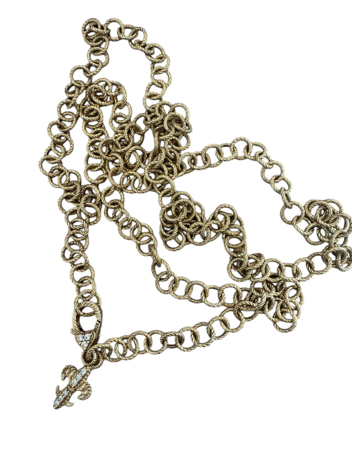 36" Fleur De Lis Italian Link Chain Yellow 925 Sterling