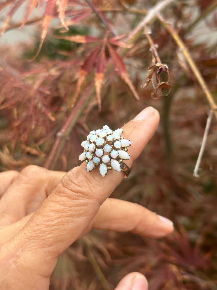 18 karat rose gold fire, opal cluster ring 24 mm