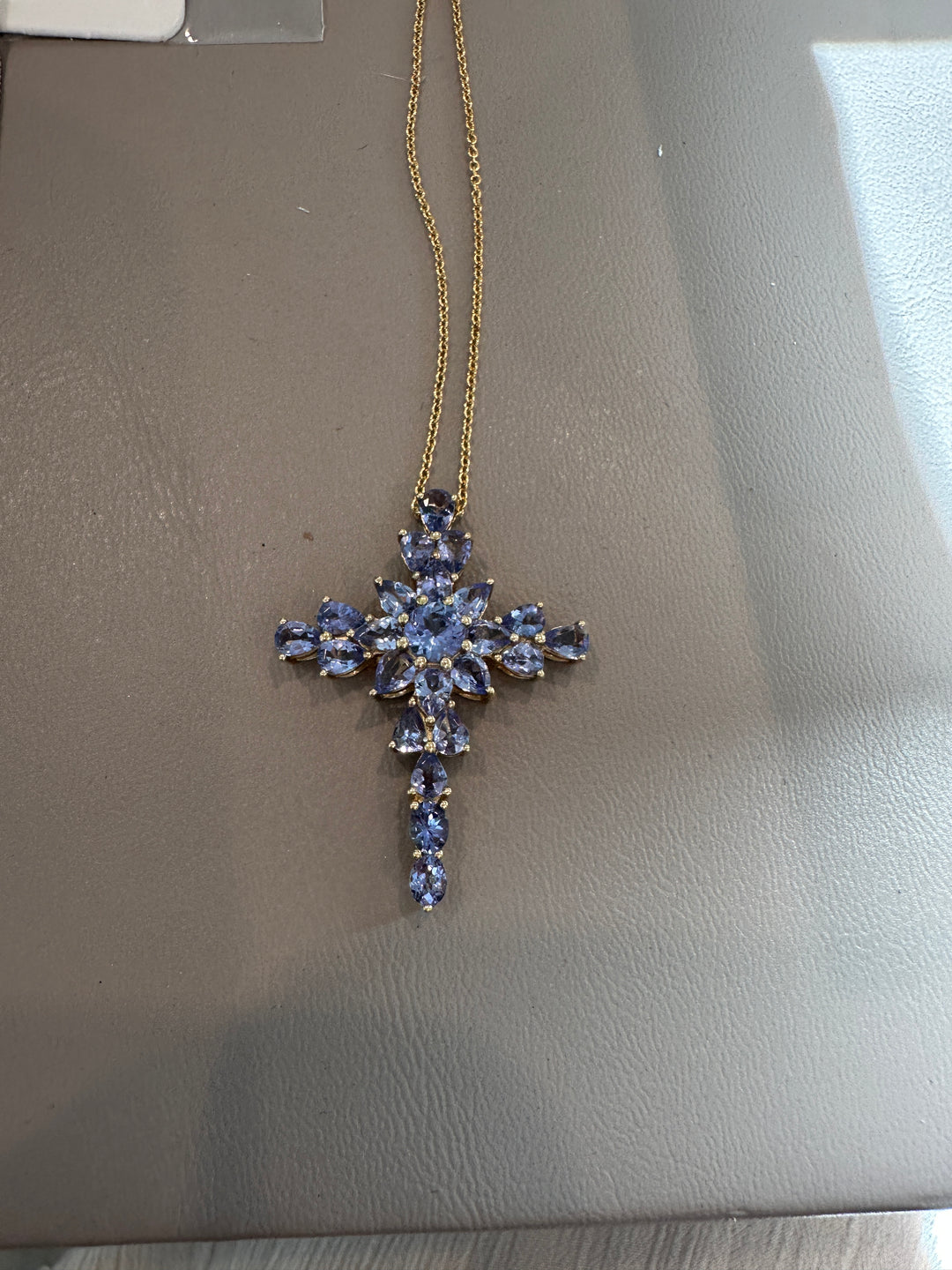 14 karat yellow gold, Tanzanite gemstone cross