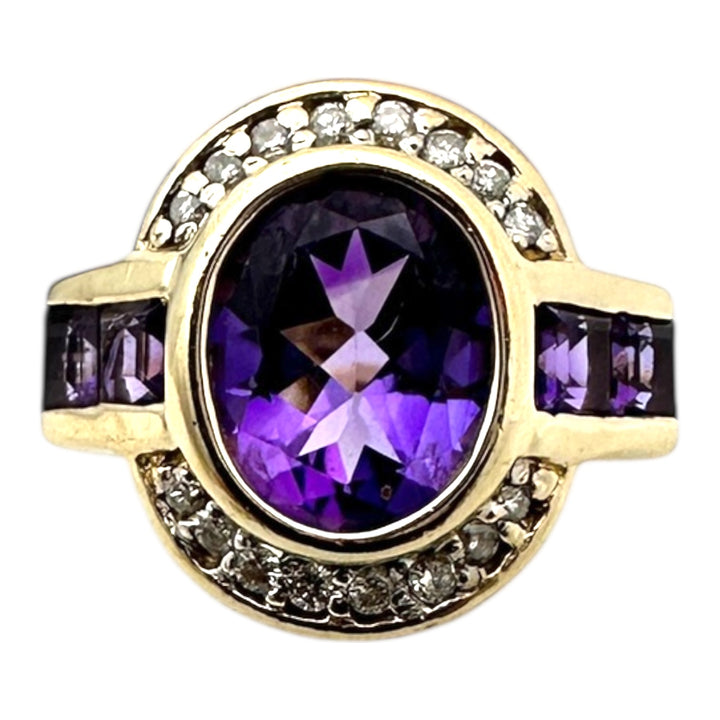 14 karat art deco style Amethyst halo Ring