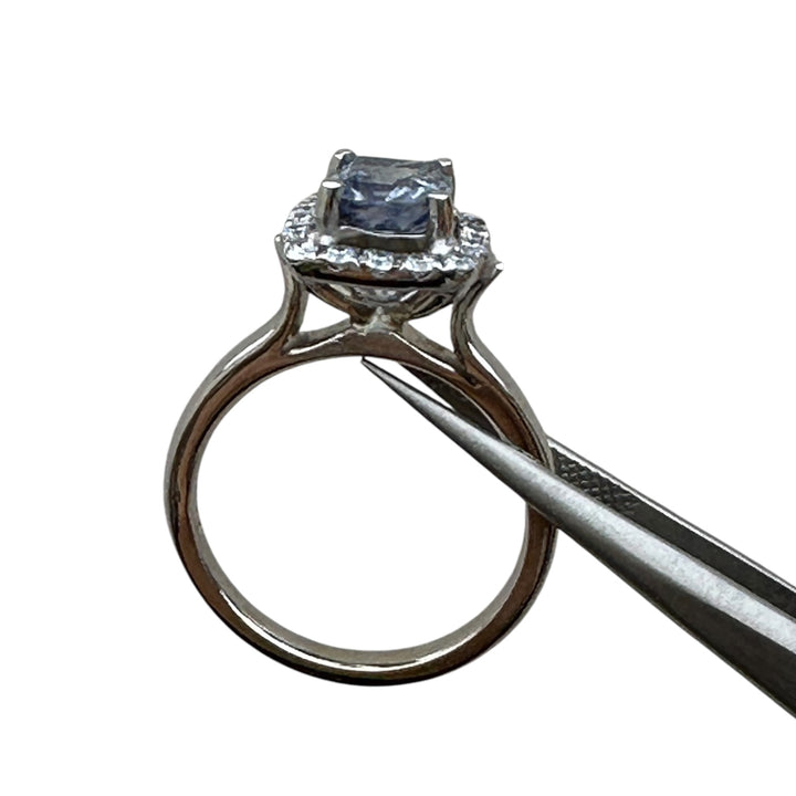 14 Karat Cushion-Cut, Sri Lanka Sapphire Diamond Halo Ring