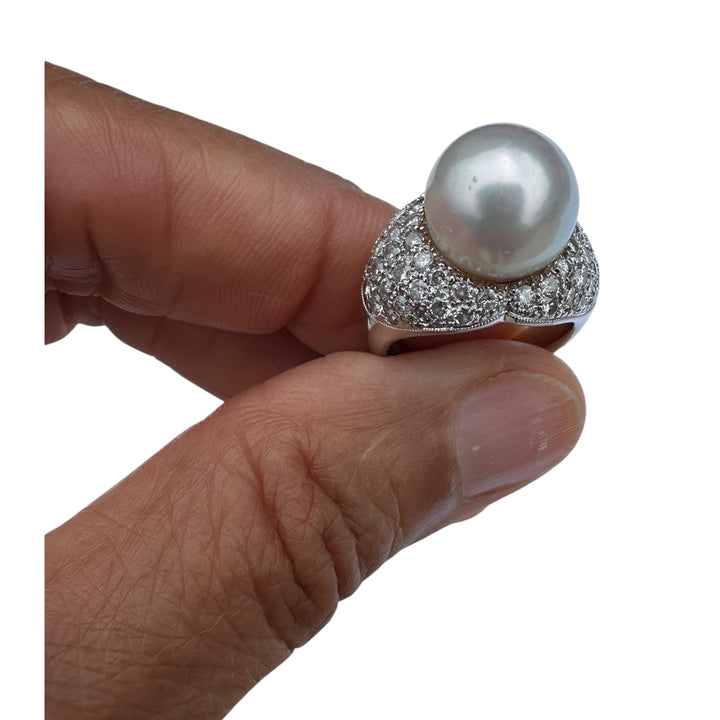 12 mm White South Sea Pearl & 1.80 CTW Pavé Diamond Cocktail Ring