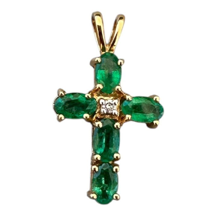 Modern 14K Gold 0.75 CT Emerald Cross Pendant with Diamond Accents (22 x 12 mm)