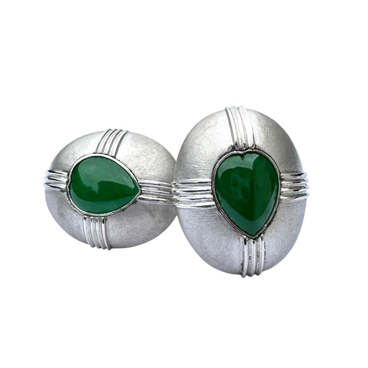 Mid-century Modern, Platinum Green Jade Cufflinks