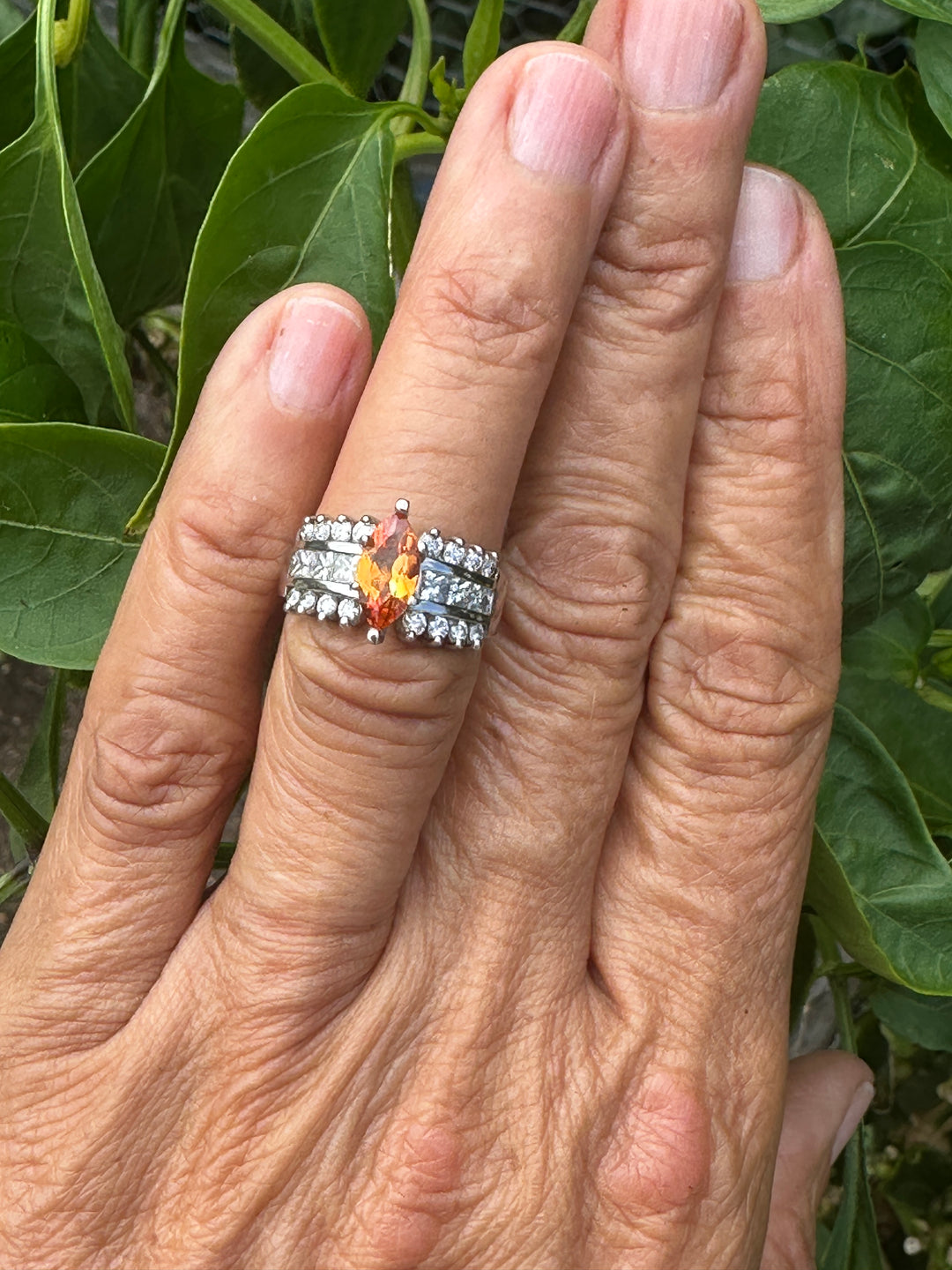 Orange Garnet and 1 ct Diamond Ring 14kt