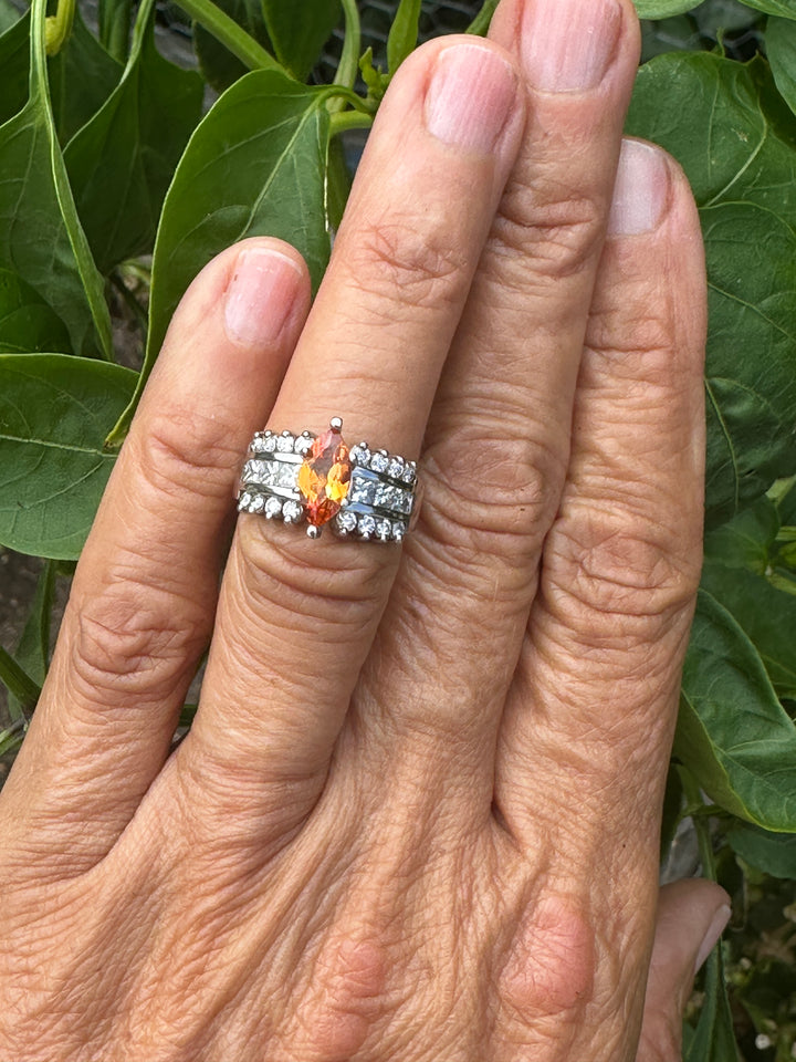 Orange Garnet and 1 ct Diamond Ring 14kt
