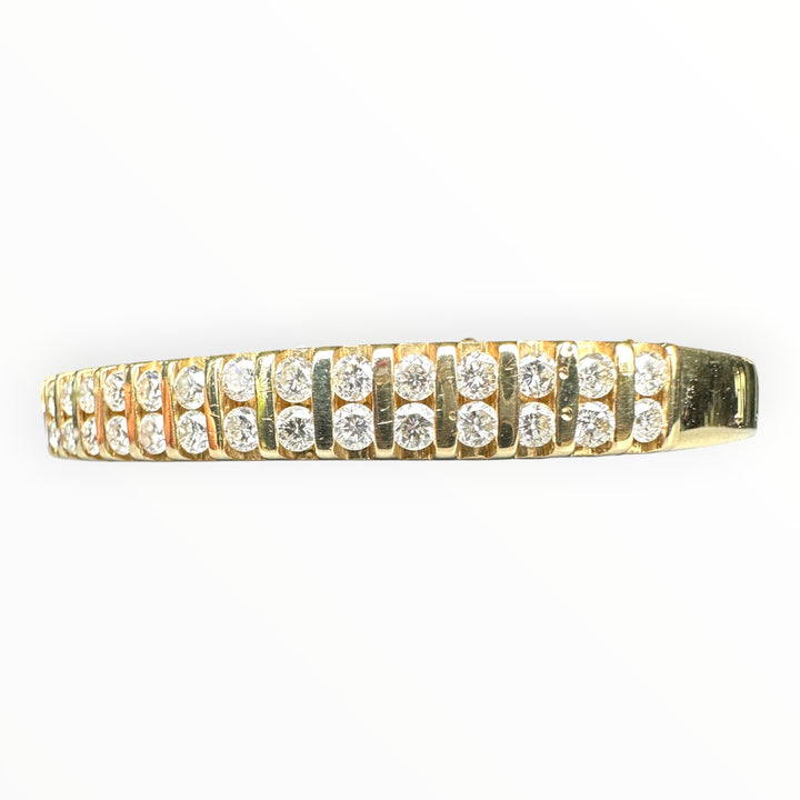 14 karat Gold Two-Row Round Brilliant Diamond Channel Bangle Bracelet, 3.00 Carats