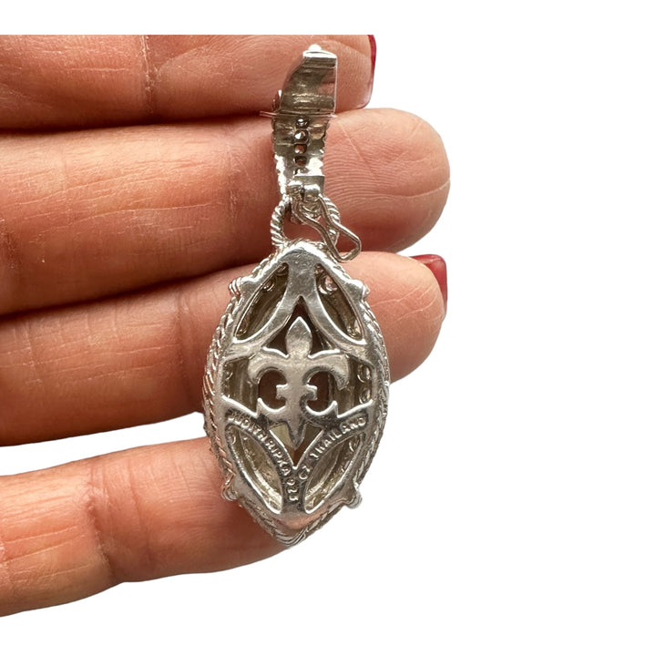 Sterling silver, smoky topaz, marquis shaped enhancer, pendant