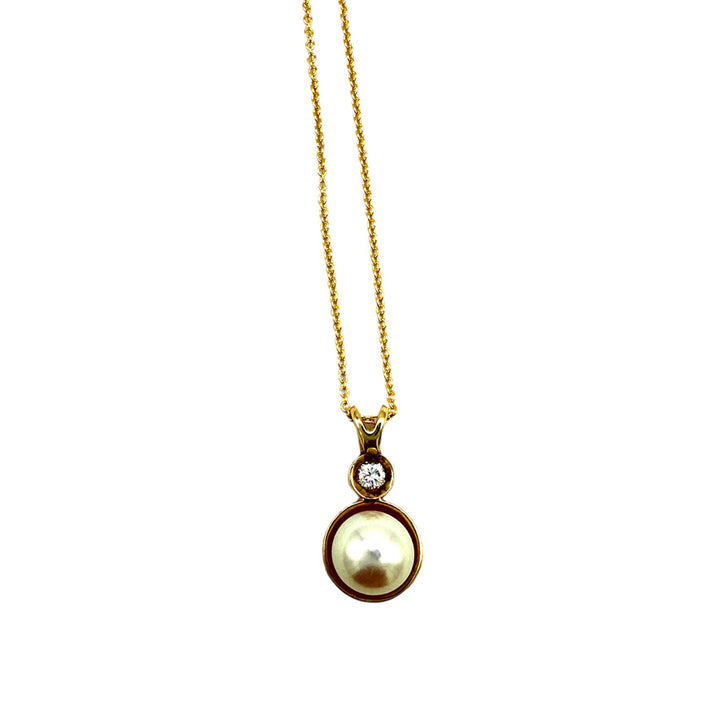 AAA Quality 8.20mm Cultured White Pearl and Diamond Pendant