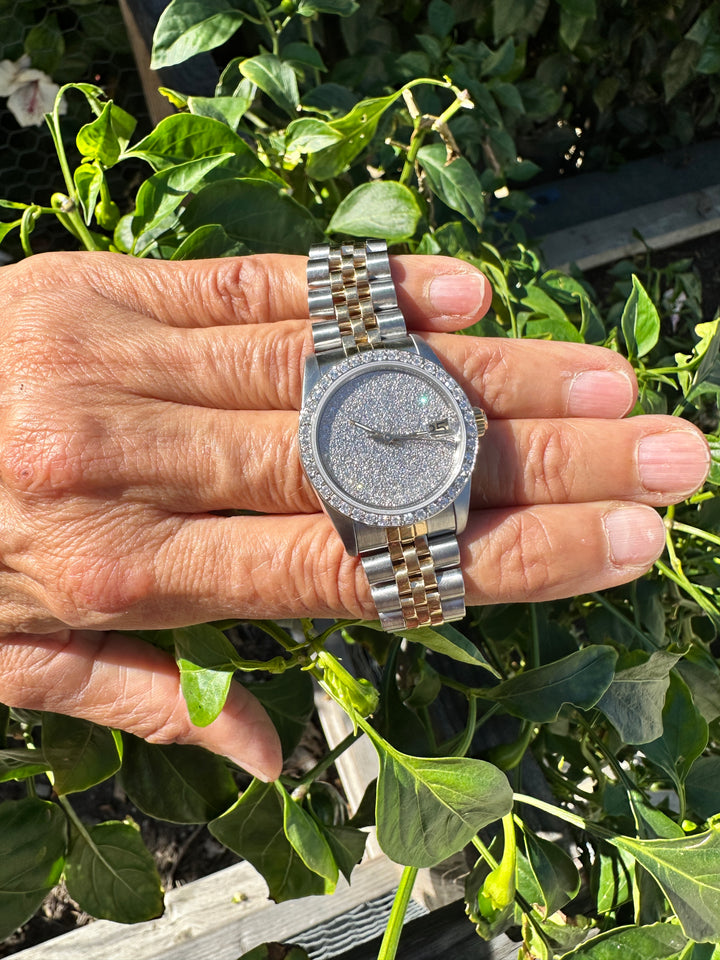 18 karat 2-Tone Rolex Datejust 31 mm Watch 4ctw Diamond Pave Dial and Bezel