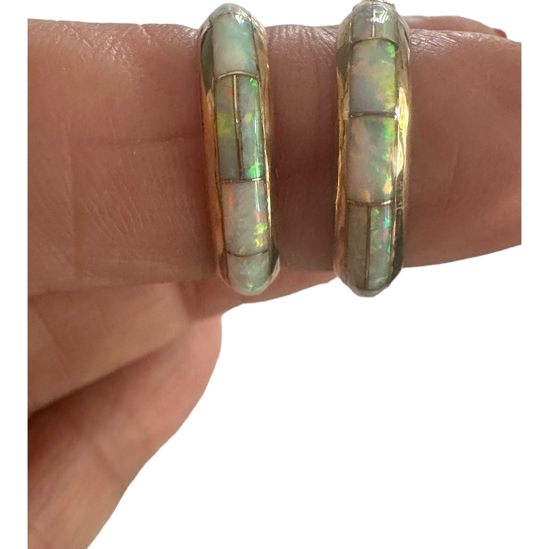 22mm Fire Opal Hoop Earrings 14Kt Yellow Gold