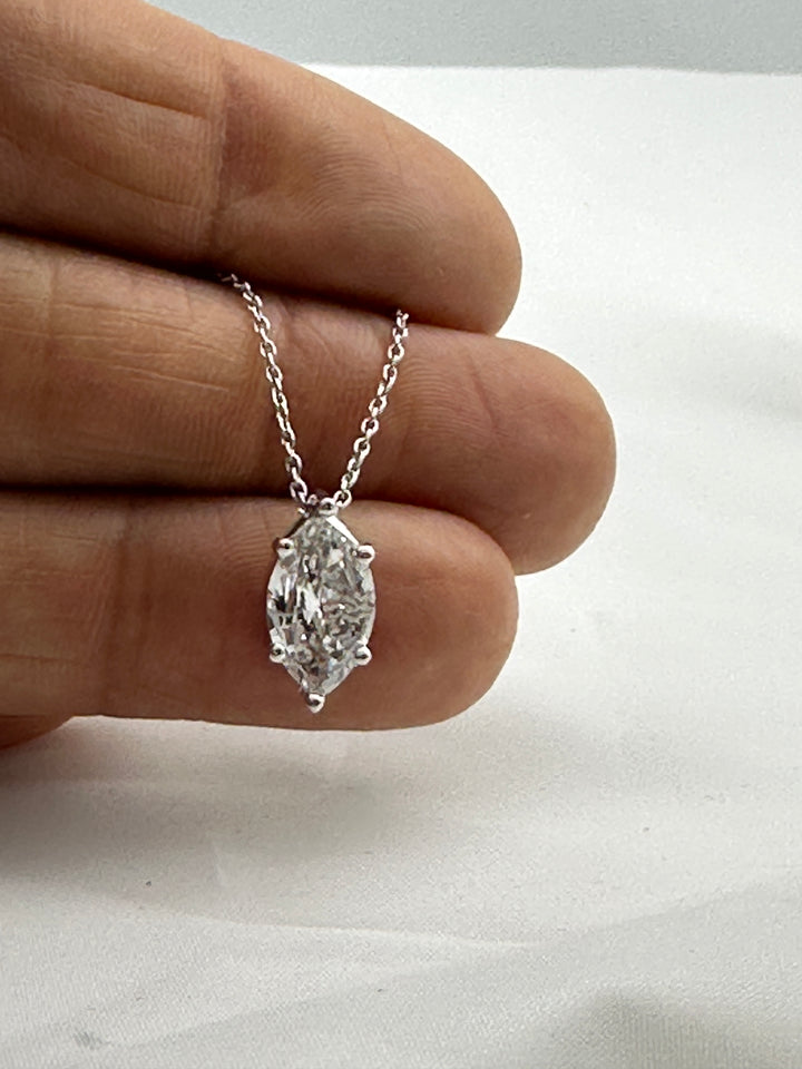 1.70 Carat Marquise Cut Natural Diamond Solitaire Pendant In 14K White Gold