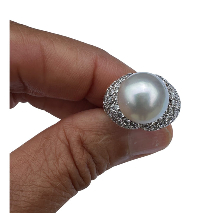 12 mm White South Sea Pearl & 1.80 CTW Pavé Diamond Cocktail Ring
