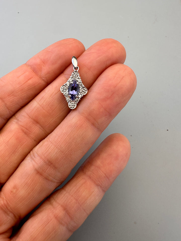 14kt Marquise Tanzanite and Diamond Cluster Pendant