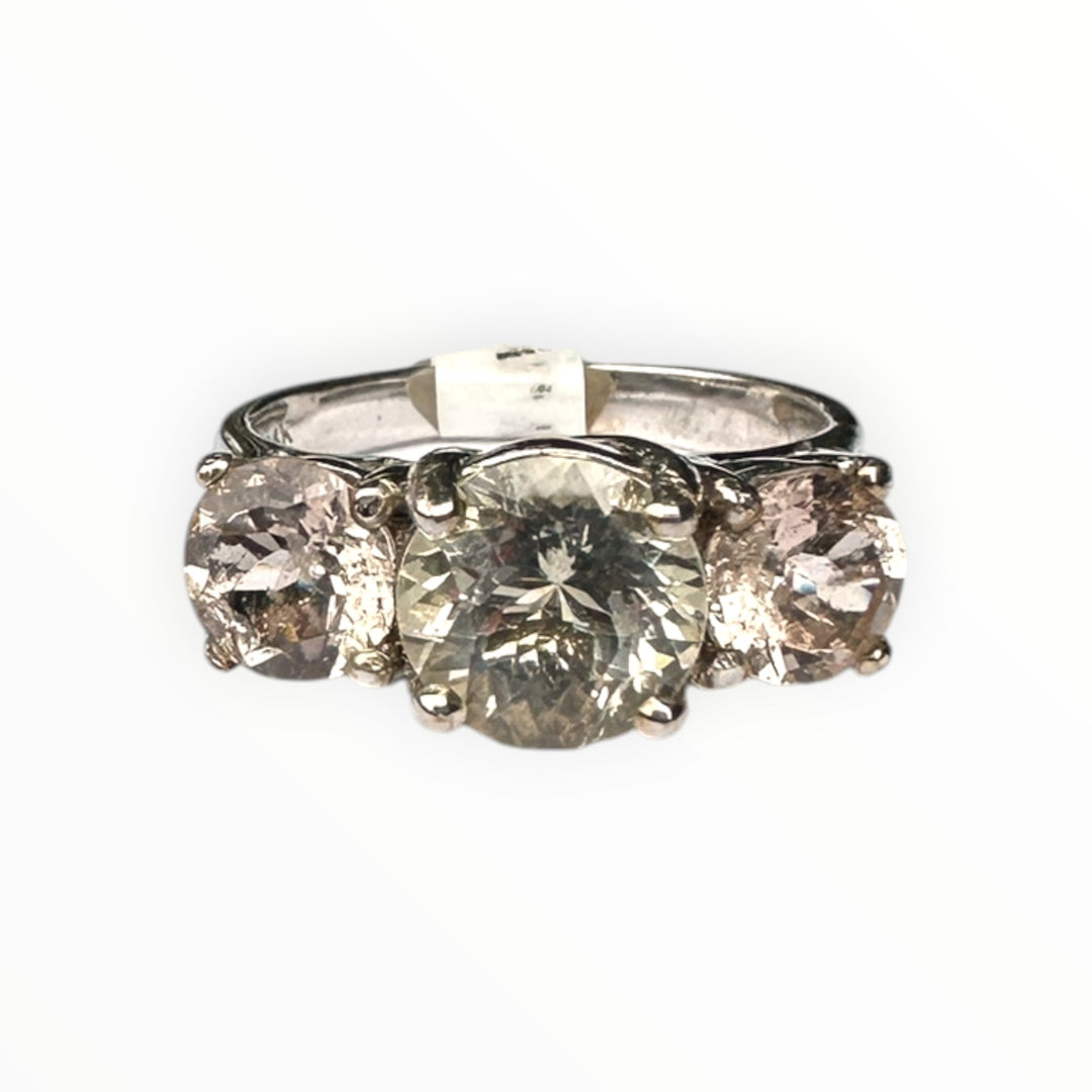 14kt Morganite and Prasiolite 3-stone Gemstone Ring 2.75 karat total weight ￼