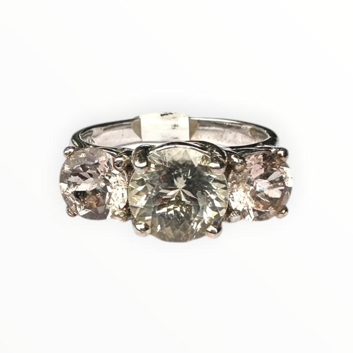 14kt Morganite and Prasiolite 3-stone Gemstone Ring 2.75 karat total weight ￼